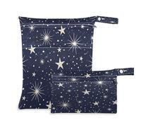 Waassud 2 sacchetti per pannolini riutilizzabili con stelle color crema, organizer con 2 tasche con cerniera per riporre pannolini, costumi da bagno e vestiti da palestra