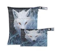 Waassud A-lupo bianco con occhi arancioni 1734425084067 Borsa impermeabile riutilizzabile Wet Bag Organizer Borsa per pannolini Organizzatore Borse Organizzazione con 2 tasche con cerniera per costume