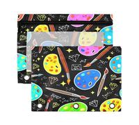 Waassud Artists Palettes Astuccio per 3 raccoglitori ad anelli, confezione da 2 astucci lisci con cerniera trasparente, materiale scolastico