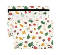 Waassud Astuccio per matite autunnale con foglie colorate per raccoglitori a 3 anelli, confezione da 2 astucci lisci con cerniera trasparente per la scuola, Multicolore, one sizex2