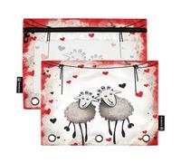 Waassud Astuccio per matite per raccoglitori a 3 anelli, astuccio trasparente con cerniera liscia, con due pecore dei cartoni animati, confezione da 2, Multicolore, one sizex2