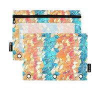 Waassud Astuccio per matite per raccoglitori a 3 anelli, astuccio trasparente con cerniera liscia, frammenti di vetro, astuccio per matite artistiche, confezione da 2, Multicolore, one sizex2