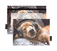 Waassud Astuccio per matite per raccoglitori a 3 anelli, astuccio trasparente con cerniera liscia per cani che ascoltano la musica astuccio per matite confezione da 2, Multicolore, one sizex2