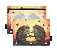 Waassud Astuccio per matite per raccoglitori a 3 anelli, astuccio trasparente con cerniera liscia Pounch Hedgehogs in Love, astuccio per matite, confezione da 2, Multicolore, one sizex2