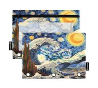 Waassud Astuccio per matite per raccoglitori a 3 anelli, astuccio trasparente con cerniera liscia Pounch The Starry Night Art astuccio per matite 2 pezzi, Multicolore, one sizex2