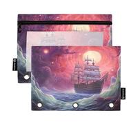 Waassud Astuccio per matite per raccoglitori a 3 anelli, astuccio trasparente con cerniera liscia Pounch A Ship in The Ocean, astuccio per matite (confezione da 2), Multicolore, one sizex2