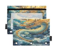 Waassud Astuccio per matite per raccoglitori a 3 anelli, astuccio trasparente con cerniera liscia Pounch Dragon on The Sea astuccio per matite 2 pezzi, Multicolore, one sizex2