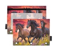 Waassud Astuccio per matite per raccoglitori a 3 anelli, astuccio trasparente con cerniera liscia Pounch Horse Riders in The Sunset astuccio astuccio 2 pezzi, Multicolore, one sizex2