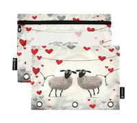 Waassud Astuccio per matite per raccoglitori a 3 anelli, trasparente, con cerniera, due belle pecore, confezione da 2, Multicolore, one sizex2