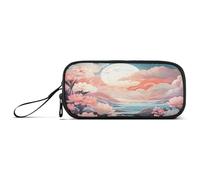 Waassud Astuccio portapenne con nuvole bianche e cielo rosa, grande capacità, 3 scomparti, astuccio in nylon con cerniera per artisti da ufficio