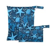 Waassud Blue Starfish Wet Dry Bag riutilizzabile Wet Bags Organizer Borsa per pannolini Organizzatore Borse con 2 Tasche con Cerniera per Costume da Bagno Abbigliamento Palestra