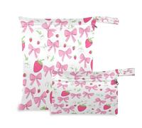 Waassud Borsa a secco con fragole e fiocchi, riutilizzabile, organizer per pannolini, con 2 tasche con cerniera per costume da bagno e abbigliamento da palestra