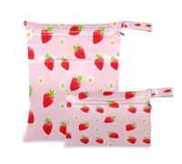 Waassud Borsa a secco con fragole e fiori, riutilizzabile, organizer per pannolini, con 2 tasche con cerniera per costume da bagno e abbigliamento da palestra