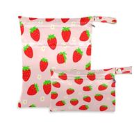Waassud Borsa a secco con fragole e margherite, riutilizzabile, organizer per pannolini, con 2 tasche con cerniera, per costume da bagno e abbigliamento da palestra
