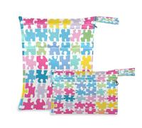 Waassud Borsa colorata a puzzle bagnata e asciutta, riutilizzabile, organizer per pannolini, con 2 tasche con cerniera per costume da bagno e abbigliamento da palestra