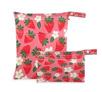 Waassud Borsa impermeabile riutilizzabile per pannolini con fragole e fiori, con 2 tasche con cerniera per costume da bagno e abbigliamento da palestra, Multicolore, Taglia unica, moderno