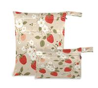 Waassud Borsa organizer per pannolini con fragole e fiori bianchi, riutilizzabile, con 2 tasche con cerniera per costume da bagno e abbigliamento da palestra