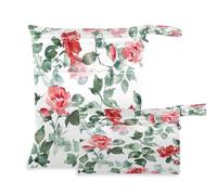 Waassud Borsa organizer per pannolini con rose rosse acquerellate, riutilizzabile, con 2 tasche con cerniera, per costume da bagno e abbigliamento da palestra, Multicolore, Taglia unica, moderno