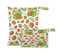Waassud Borsa per pannolini a forma di rana con fragole, riutilizzabile, con 2 tasche con cerniera, per costume da bagno e palestra