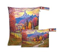 Waassud Borsa per pannolini con bellissimo paesaggio bagnato, riutilizzabile, organizer per pannolini, con 2 tasche con cerniera per costume da bagno e abbigliamento da palestra