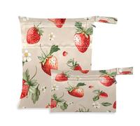 Waassud Borsa per pannolini con fragole acquerellabili, riutilizzabili, con 2 tasche con cerniera, per costume da bagno e palestra