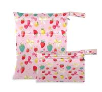 Waassud Borsa per pannolini con fragole colorate, riutilizzabile, organizer per pannolini, con 2 tasche con cerniera, per costume da bagno e abbigliamento da palestra