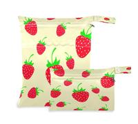 Waassud Borsa per pannolini con fragole con foglie, riutilizzabile, con 2 tasche con cerniera, per costume da bagno e palestra