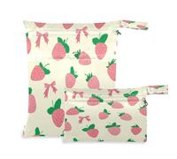 Waassud Borsa per pannolini con fragole e fiocchi, riutilizzabile, con 2 tasche con cerniera, per costume da bagno e abbigliamento da palestra
