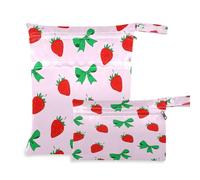 Waassud Borsa per pannolini con fragole e fiocchi verdi, riutilizzabile, con 2 tasche con cerniera per costume da bagno e abbigliamento da palestra