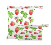 Waassud Borsa per pannolini con fragole e foglie, riutilizzabile, con 2 tasche con cerniera, per costume da bagno e palestra