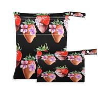 Waassud Borsa per pannolini con fragole in cioccolato bagnata e asciutta, riutilizzabile, organizer per pannolini, con 2 tasche con cerniera per costume da bagno e abbigliamento da palestra