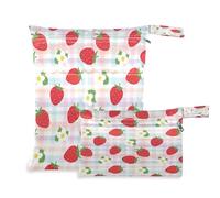 Waassud Borsa per pannolini con fragole, riutilizzabile, con 2 tasche con cerniera, per costume da bagno e palestra