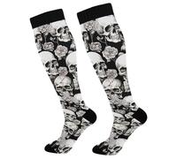 Waassud Calze a compressione bianche con teschio rosa per donne e uomini, per la circolazione 20-30 mmHg, calze alte al ginocchio da infermiera da viaggio, 1 paio, Multicolore, S-L