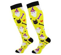 Waassud Calze a compressione con fantasmi di Halloween, gatti neri, per donne e uomini, circolazione, 20-30 mmHg, calze alte al ginocchio da infermiera, calze da viaggio, 2 paia