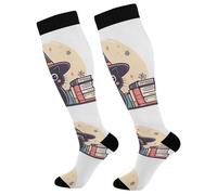 Waassud Calzini a compressione con gatto nero carino per donne e uomini circolazione 20-30 mmHg calze al ginocchio calze da viaggio 1 paio, Multicolore, S-L