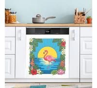 Waassud Copertura magnetica decorativa per lavastoviglie con fenicottero e alba e alba, riutilizzabile, per pannello frontale, 58 cm di larghezza x 66 cm di altezza