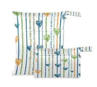 Waassud Cuori e strisce Wet Dry Bag riutilizzabile Wet Bags Organizer Borsa per pannolini Organizzazione Borse con 2 tasche con cerniera per costume da bagno abbigliamento palestra, Multicolore,