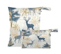 Waassud Deer con fiocchi di neve Wet Dry Bag riutilizzabile Wet Bags Organizer Borsa per pannolini Organizzazione Borse con 2 tasche con cerniera per costume da bagno abbigliamento palestra,