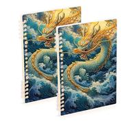 Waassud Dragon on The Sea - Quaderni a spirale per lavoro e università, a righe, staccabili, 60 pagine, formato A5, forniture per ufficio, confezione da 2