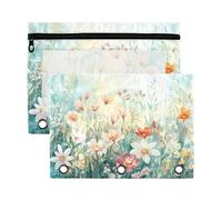 Waassud Enchanting Flower Gardens Astuccio per 3 raccoglitori ad anelli, confezione da 2 astucci lisci con cerniera, materiale scolastico trasparente, Multicolore, one sizex2