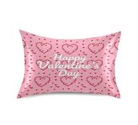 Waassud Federa in raso per capelli e pelle Happy Valentine's Day Hearts Smooth Silk Pillow Cases Queen Size Cooling Pillow Covers con chiusura a busta