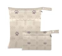 Waassud Fishbone and Paw Prints Wet Dry Bag riutilizzabile Wet Bags Organizer Borsa per pannolini Organizzatore Borse con 2 tasche con cerniera per costume da bagno abbigliamento palestra