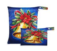 Waassud Golden Christmas Bells - Borsa per pannolini con 2 tasche con cerniera per costume da bagno e palestra
