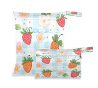 Waassud Graziosa borsa per pannolini con fragole e fiori, riutilizzabile, con 2 tasche con cerniera per costume da bagno e abbigliamento da palestra, Multicolore, Taglia unica, moderno
