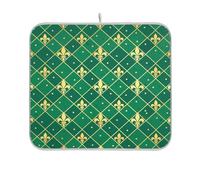 Waassud Green Diamond Fleur-de-lis - Tappetino scolapiatti assorbente, antiscivolo, per bancone della cucina, 45,7 x 40,6 cm