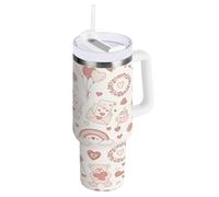 Waassud Heartfelt Valentine Doodles - Bicchiere con manico e cannuccia, isolamento a tenuta stagna, in acciaio inox, da donna, 1,18 l