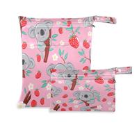 Waassud Koala con fragole Wet Dry Bag riutilizzabile Wet Bags Organizer Borsa per pannolini Organizzatore Borse con 2 tasche con cerniera per costume da bagno abbigliamento palestra