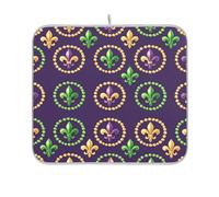 Waassud Mardi Gras Fleur-de-lis - Tappetino scolapiatti assorbente, antiscivolo, per bancone della cucina, 45,7 x 40,6 cm