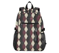 Waassud Maroon Diamond Patten - Zaino per computer portatile, unisex, 20 l, casual, con scomparto per notebook da 14 pollici, leggero, per università, lavoro, attività all'aperto