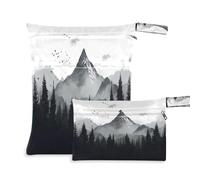 Waassud Mountain Wet Dry Bag riutilizzabile Wet Bag Organizer Borsa per pannolini Organizzazione Borse con 2 tasche con cerniera per costume da bagno abbigliamento palestra, Multicolore, Taglia unica,